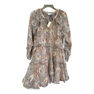 Dress Forum Women’s Dress Long Sleeve Paisley Lined Gray Tab Brown Fall Button M